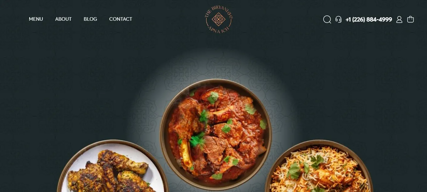 Biryani & Co website homepage designed by Wayne E Solutions — Restaurant — biryani & curries, Ontario, Canada