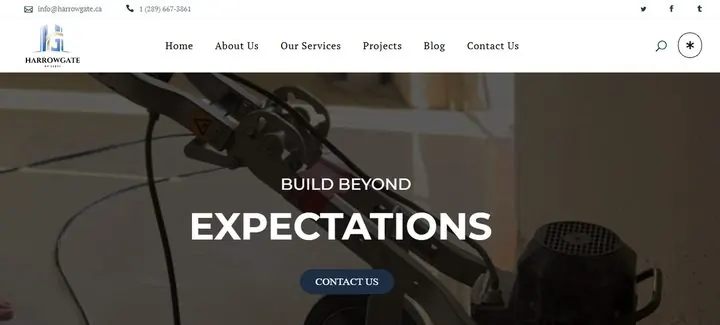 HarrowGate website homepage designed by Wayne E Solutions — Construction & renovation, Ontario, Canada