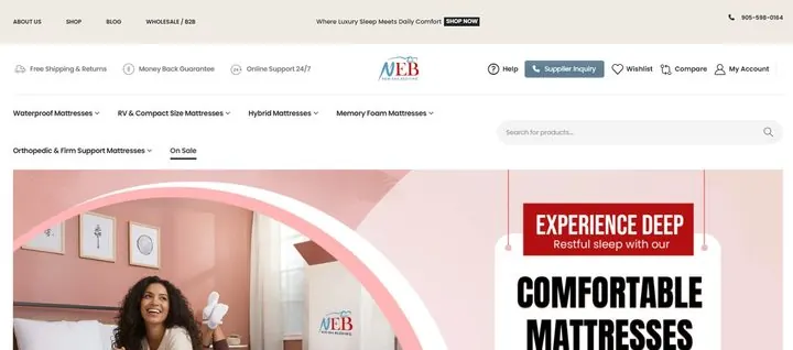 New Era Bedding website homepage designed by Wayne E Solutions — Retail — mattresses & bedding, Mississauga, Ontario, Canada