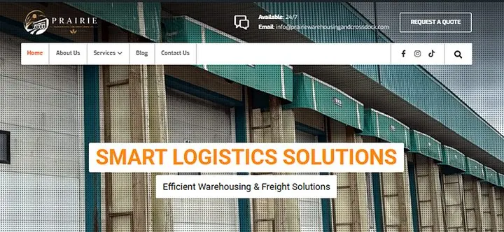 Prairie Warehousing & Cross Dock website homepage designed by Wayne E Solutions — Warehousing & logistics, Rosser / Winnipeg, Manitoba, Canada