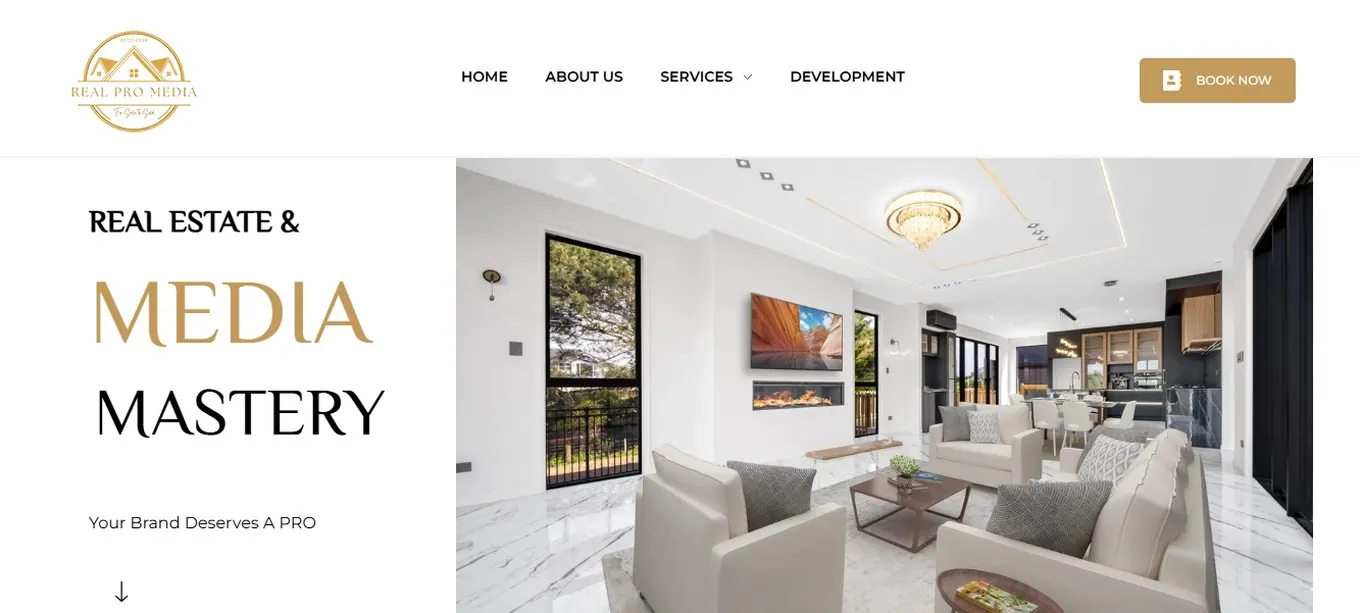 Real Pro Media website homepage designed by Wayne E Solutions — Real estate photography & media, New Zealand